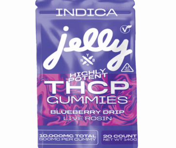 Potent hemp-derived THCP gummies in Blueberry Drip flavor — 200 mg each.