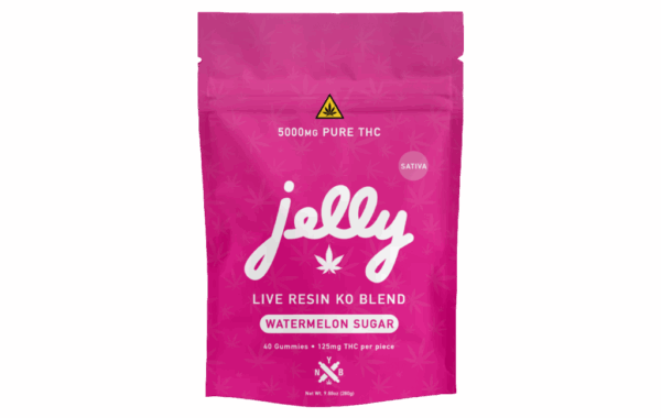 Sweet Watermelon Sugar flavor meets knockout strength in JELLY KO Live Resin Gummies by Not Your Bakery, at LiftoffSmoke.