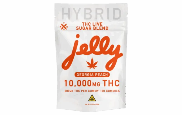 Juicy Georgia Peach Live Sugar Blend Gummies by Not Your Bakery, packed with 10,000mg strength, at LiftoffSmoke.
