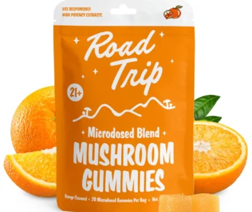 Road Trip Orange Mushroom Gummies – a microdosed blend designed to support focus, balance, and creativity.
