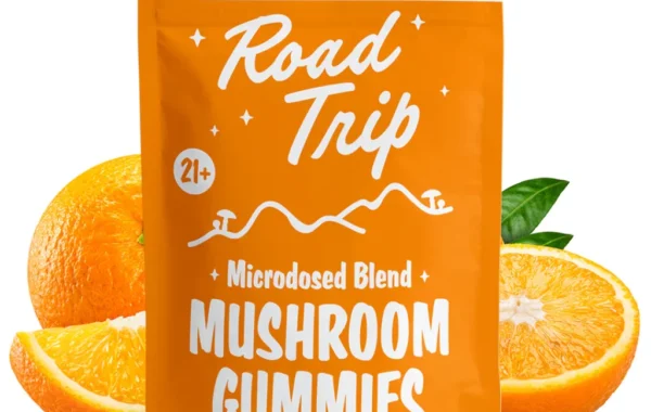 Road Trip Orange Mushroom Gummies – a microdosed blend designed to support focus, balance, and creativity.