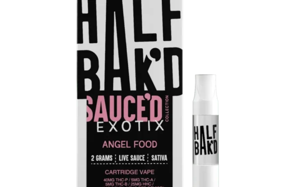 Sweet, exotic & elevated. Half Bak'd Sauced Exotix Angel Food Sativa 2G Cart — a dessert strain that hits. At LiftoffSmoke.