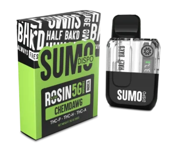 Heavy-hitting Chemdawg Indica SUMO Rosin Blend in a 5 G disposable – Half Bak’d x LiftoffSmoke