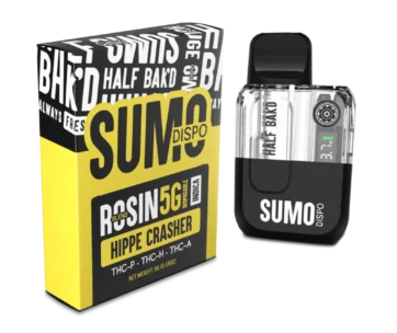 Earthy, relaxing, and potent — Hippie Crasher Indica SUMO Rosin 5G Disposable by Half BaK’d at LiftoffSmoke.
