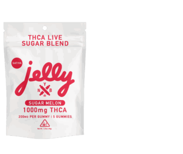 Sugar Melon Sativa THCA Gummies by Not Your Bakery, 5ct 1000mg pack, available at LiftoffSmoke.