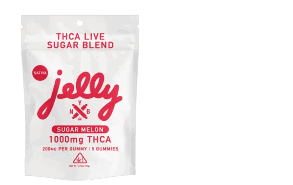 Sugar Melon Sativa THCA Gummies by Not Your Bakery, 5ct 1000mg pack, available at LiftoffSmoke.