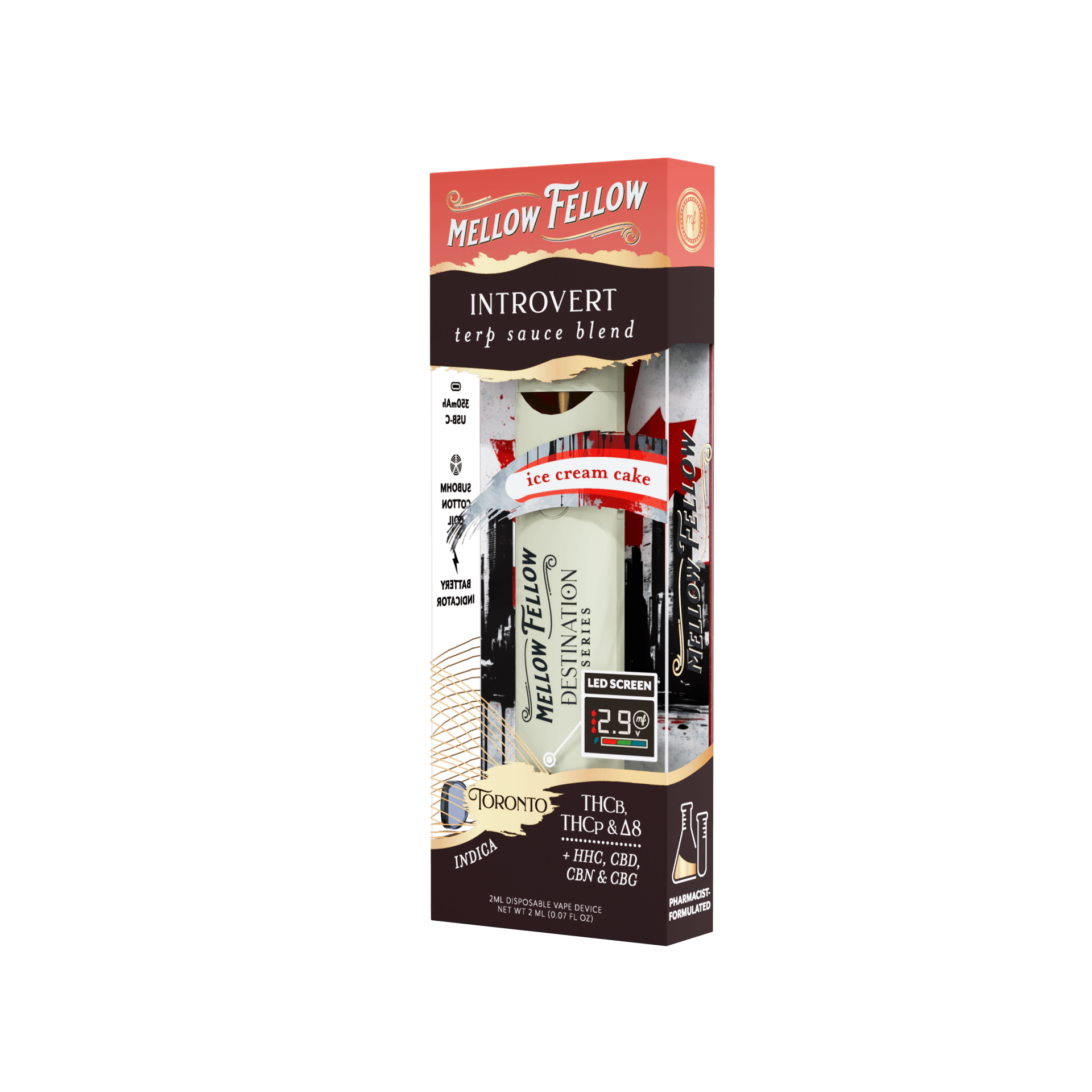 Toronto - Indica - Introvert - TERP Sauce Blend 2ML Mellow Fellow Disposable - Destination Series - Image 3