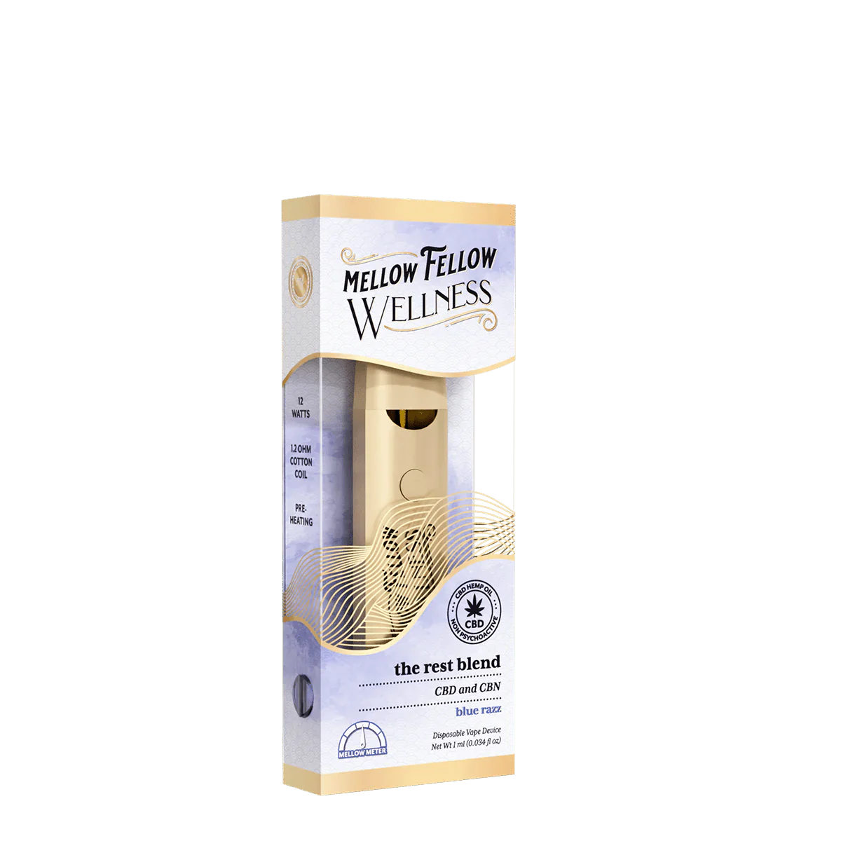 Relax and unwind with Mellow Fellow Blue Razz Rest Blend 1G CBD & CBN Vape from LiftoffSmoke.