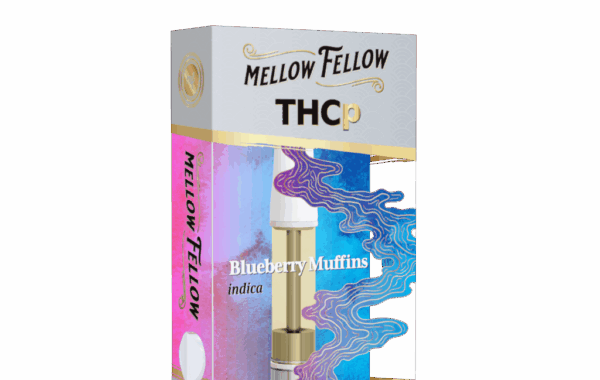 Sweet blueberry flavor and calming Indica effects — Blueberry Muffins THCP .5G Cartridge by Mellow Fellow at LiftoffSmoke.
