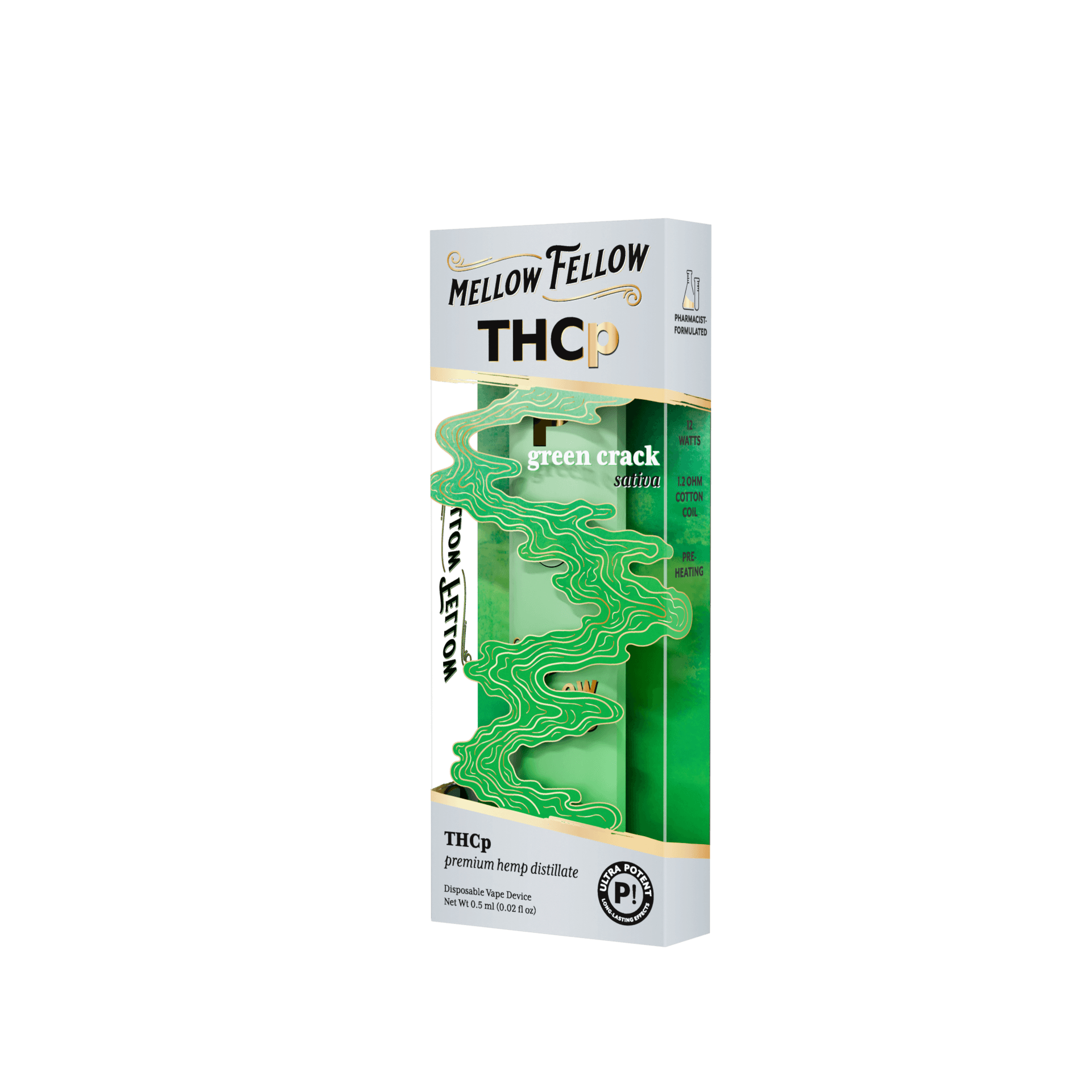 Green Crack ( Sativa ) - Mellow Fellow THCp .5G Disposable - Image 3