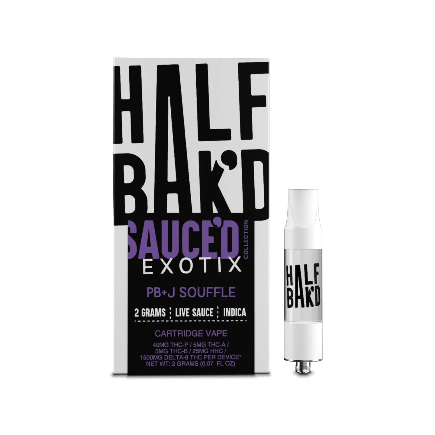 PB + J Souffle - Indica - Half BaK’D Sauced Exotix 2G 510 Cart - Image 2
