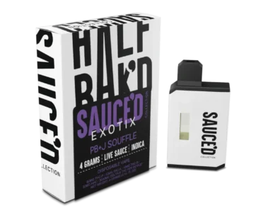 Half BaK’d PB + J Soufflé Indica Sauced Exotix 4G Disposable | LiftoffSmoke Rich peanut butter, sweet jelly, and pure calm — PB + J Soufflé 4G Indica Disposable by Half BaK’d at LiftoffSmoke.