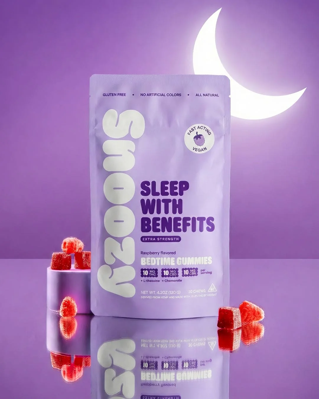 SNOOZY Bedtime Extra Strength Gummies Raspberry 10mg THC 10mg CBD 10mg CBN Sleep Hemp | LiftoffSmoke