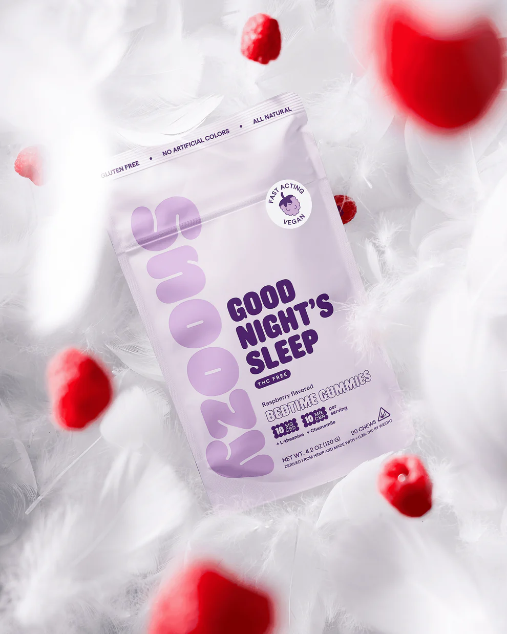 SNOOZY THC Free Bedtime Gummies - Raspberry Flavored - 10mg CBD / 10mg CBN - Image 2