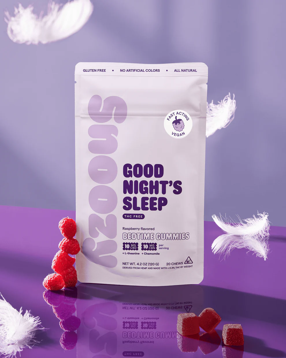 Sweet raspberry flavor with 10mg CBD and 10mg CBN for nighttime wellness. Available at LiftoffSmoke.