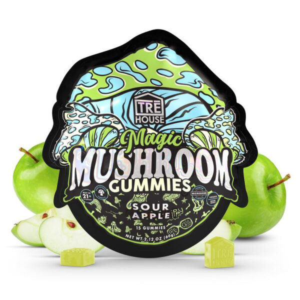 Tre House Magic Gummies Sour Apple 15ct – tangy mushroom gummies for focus, balance, and wellness