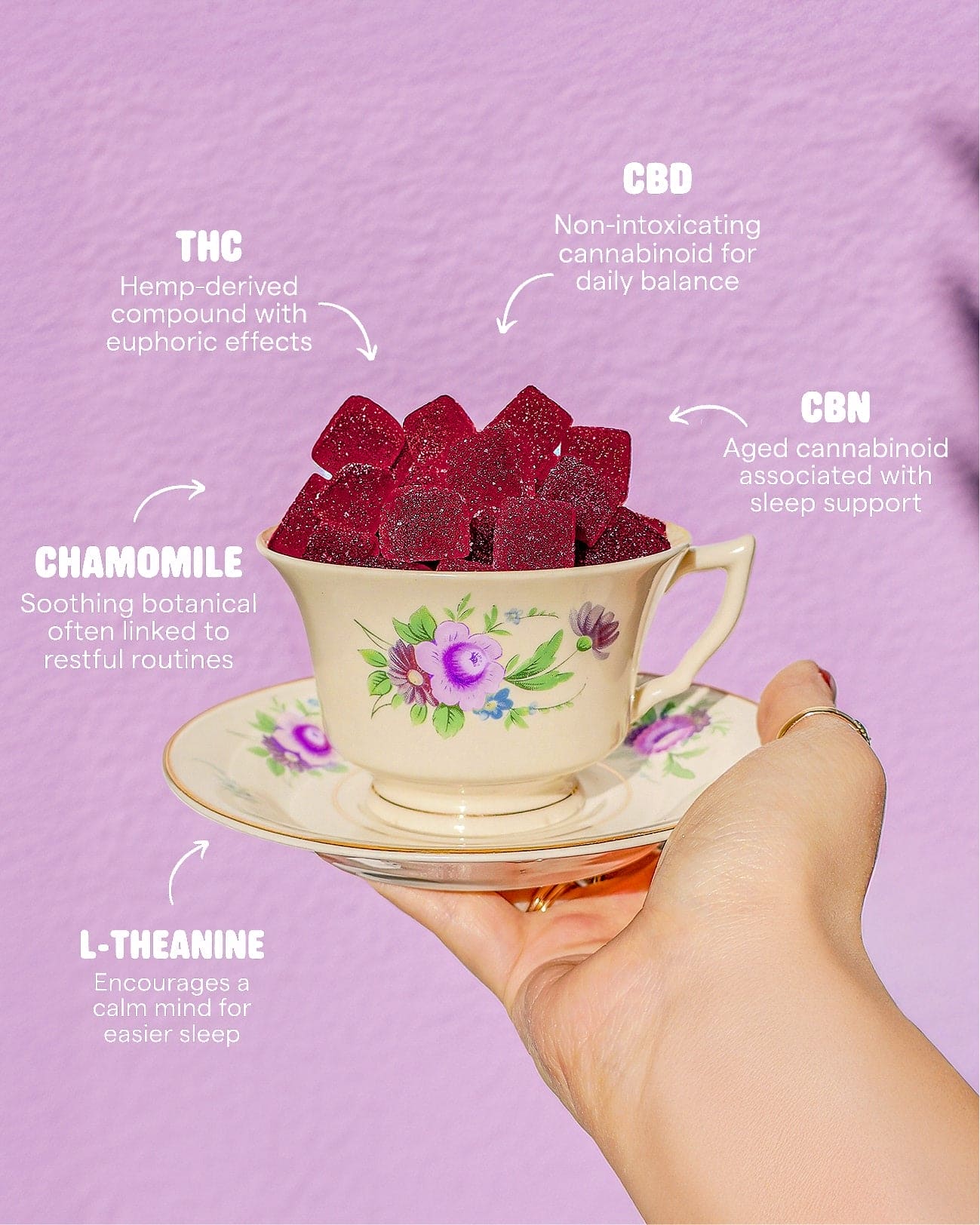 SNOOZY Microdose THC Bedtime Gummies - Raspberry Flavored - 10mg CBD / 5mg CBN / 2mg THC - Image 2