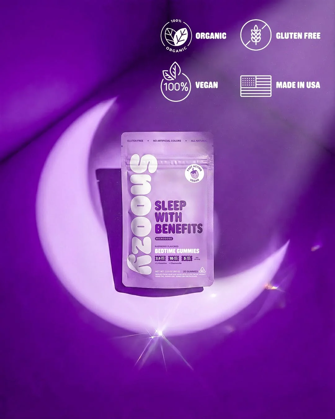 SNOOZY Microdose THC Bedtime Gummies - Raspberry Flavored - 10mg CBD / 5mg CBN / 2mg THC - Image 3