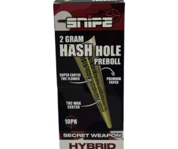 A balanced Secret Weapon hybrid hash hole — 2g of exotic THC flower with a THC wax center, only at LiftoffSmoke.