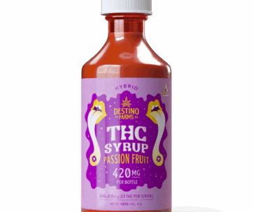 Sweet, tangy Passion Fruit Delta 9 THC syrup — 420mg per 120ml bottle for customizable dosing, only at LiftoffSmoke.