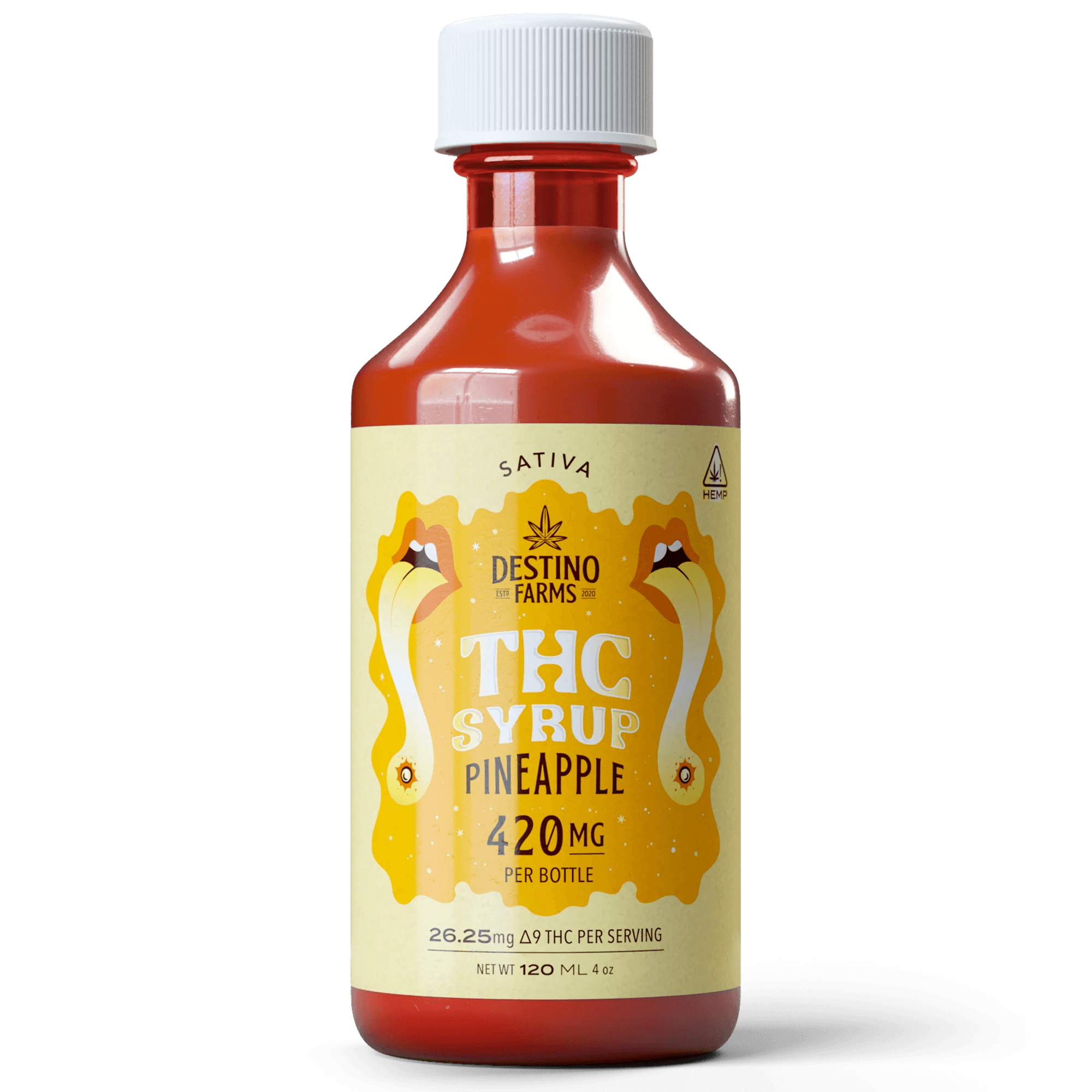 Juicy tropical Pineapple Delta 9 THC syrup — 420mg per 120ml bottle for customizable dosing, only at LiftoffSmoke.