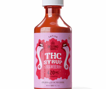 Sweet ripe Strawberry Delta 9 THC syrup — 420mg per 120ml bottle for customizable dosing, only at LiftoffSmoke.