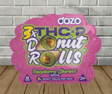Sweet, tangy Raspberry Sherbet donut prerolls with a THC-P live rosin core – only at LiftoffSmoke.