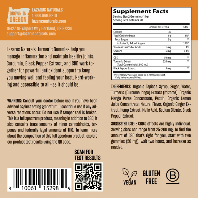 Lazarus Naturals Turmeric Full Spectrum Gummies 25MG per Gummy - Image 3