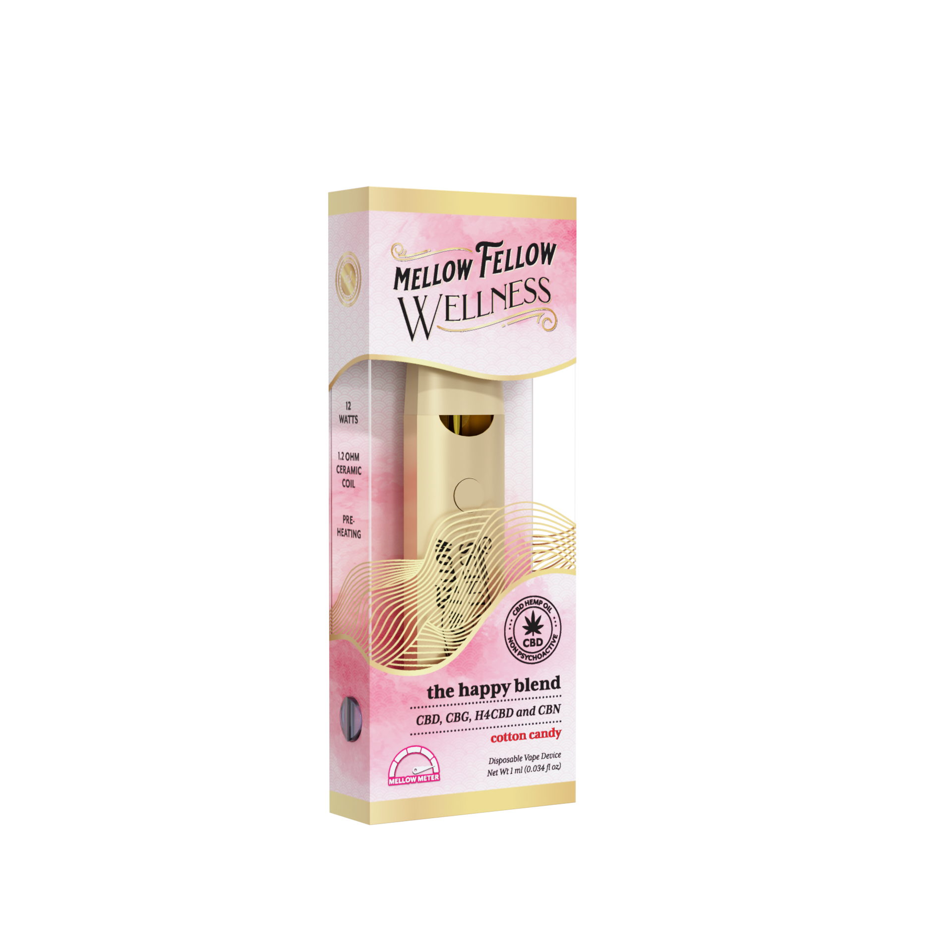 Cotton Candy - Mellow Fellow Wellness - CBD 1ml Disposable - The Happy Blend - Image 2