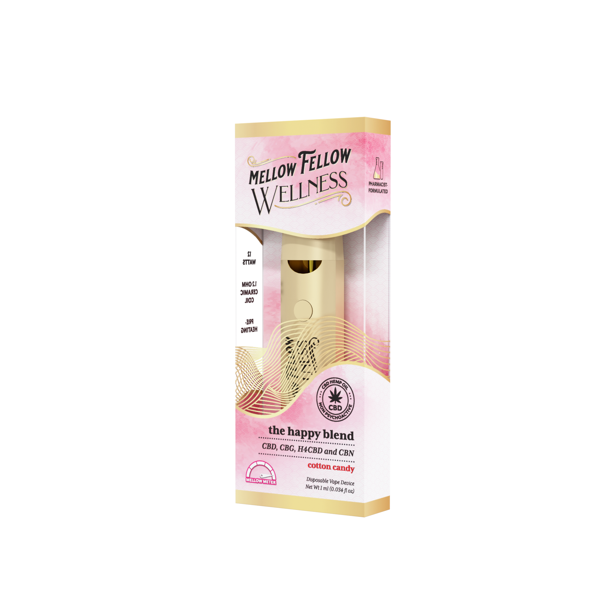 Cotton Candy - Mellow Fellow Wellness - CBD 1ml Disposable - The Happy Blend - Image 3