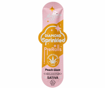 A sweet, juicy Peach Glaze sativa preroll — 1.25g THCA flower coated in THCA diamonds, only at LiftoffSmoke.