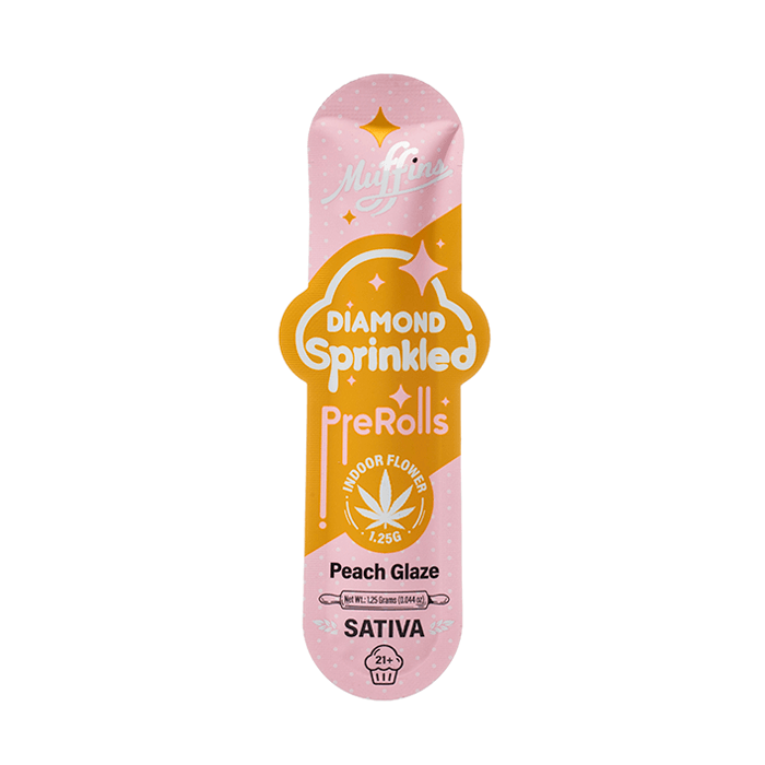 A sweet, juicy Peach Glaze sativa preroll — 1.25g THCA flower coated in THCA diamonds, only at LiftoffSmoke.