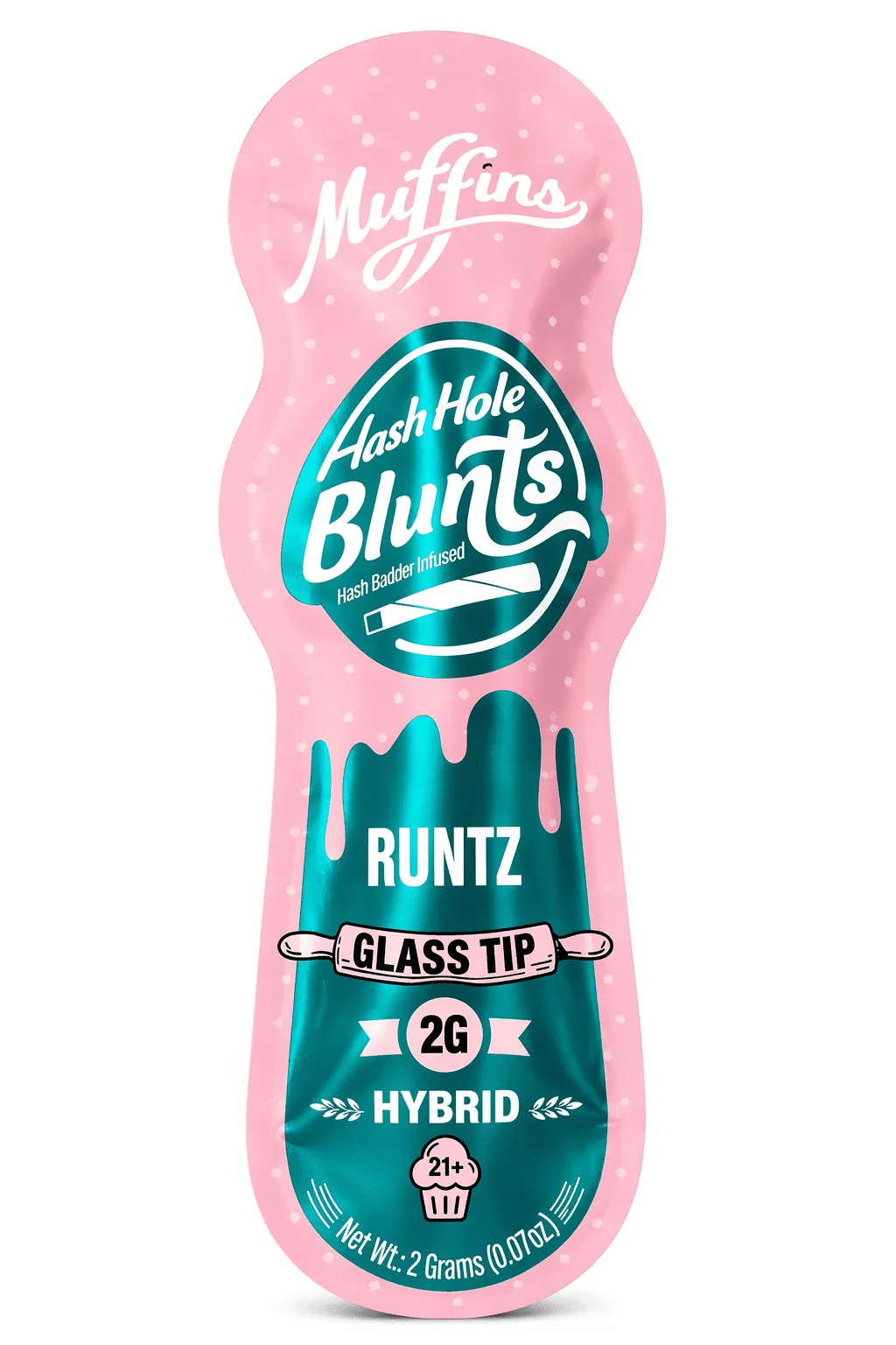 A candy-sweet Runtz hybrid hash hole blunt — 2g with a THCP hash-badder core and glass tip, only at LiftoffSmoke.