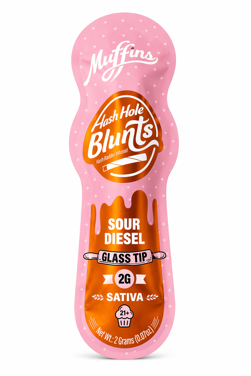 A pungent diesel Sour Diesel sativa hash hole blunt — 2g with a THCP hash-badder core and glass tip, only at LiftoffSmoke.