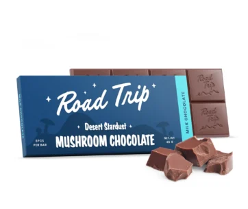 Classic Milk Chocolate mushroom bar with the Desert Stardust blend — 8 breakable squares, only at LiftoffSmoke.