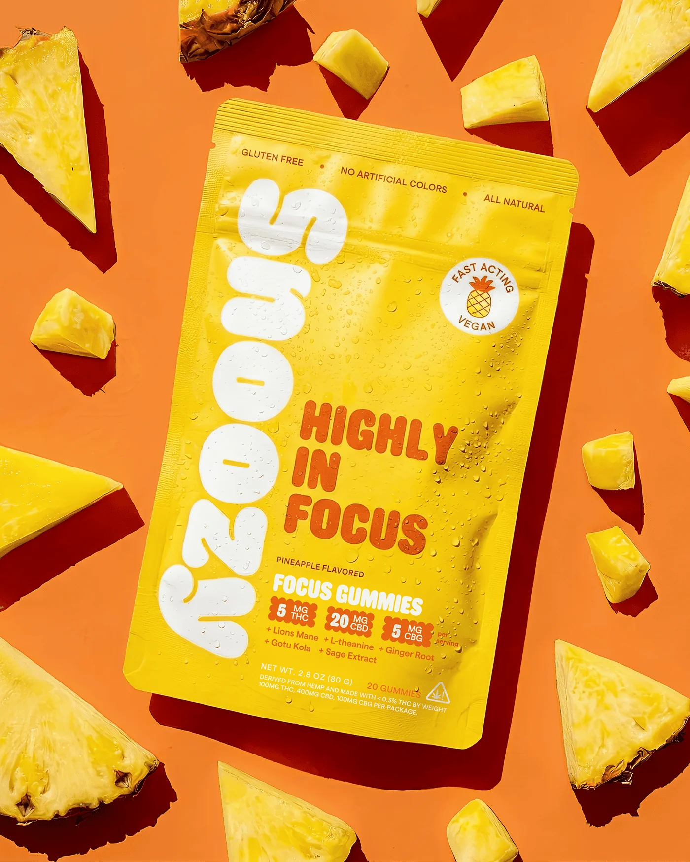 Pineapple focus gummies with CBD, THC, CBG & Lion's Mane for clear-headed drive — only at LiftoffSmoke.