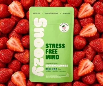 Strawberry stress-relief gummies with 20mg CBD, 5mg THC & calming botanicals — only at LiftoffSmoke.