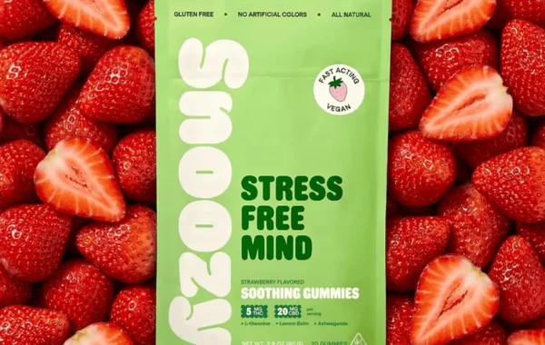 Strawberry stress-relief gummies with 20mg CBD, 5mg THC & calming botanicals — only at LiftoffSmoke.