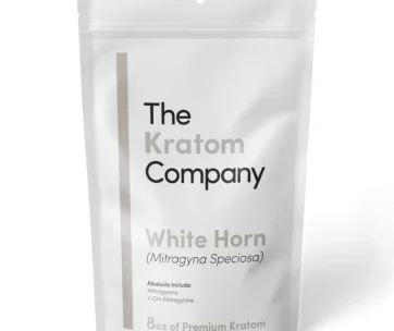 Premium lab-tested White Horn kratom powder in an 8oz pouch — all-natural white vein, only at LiftoffSmoke.