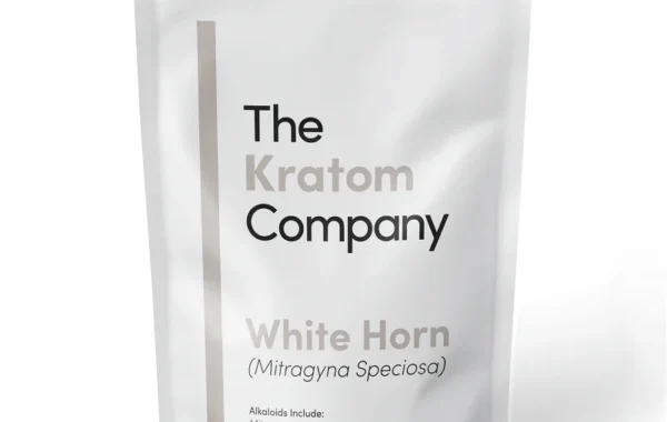 Premium lab-tested White Horn kratom powder in an 8oz pouch — all-natural white vein, only at LiftoffSmoke.