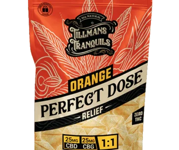 Orange 1:1 CBD + CBG relief gummies, 25mg each and zero THC — vegan calm, only at LiftoffSmoke.