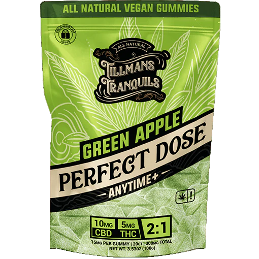 Green apple 2:1 CBD:THC gummies with 5mg Delta-9 — an easygoing everyday lift, only at LiftoffSmoke.
