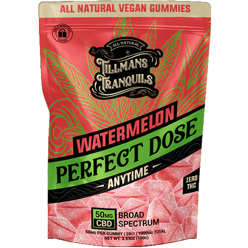 Juicy watermelon 50mg CBD gummies, broad-spectrum and zero THC — everyday balance, only at LiftoffSmoke.