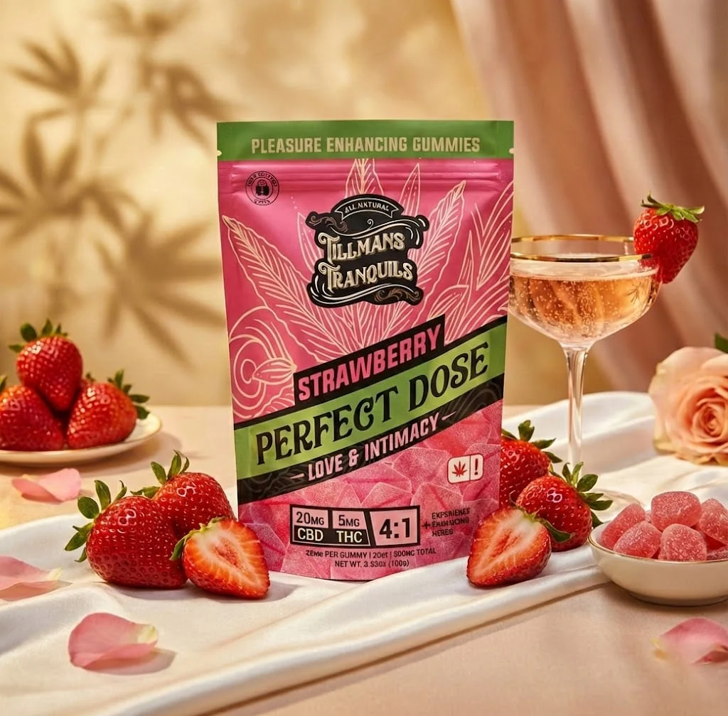 Love & Intimacy - Tillmans Tranquils Perfect Dose ( Strawberry Vegan Gummies) 20MG CBD 5MG THC 4:1 - Image 3