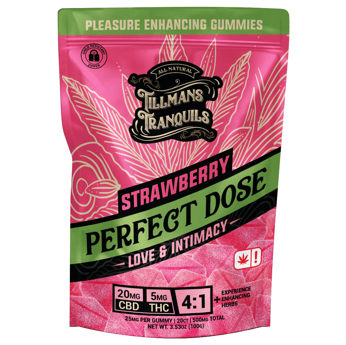 Strawberry Love & Intimacy 4:1 CBD:THC gummies with 5mg Delta-9 — relaxed, in-the-moment ease, only at LiftoffSmoke.
