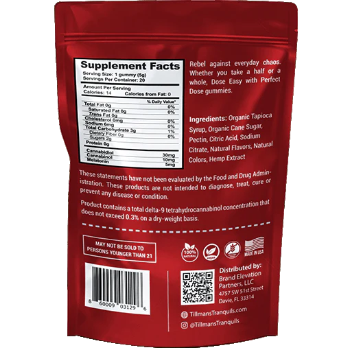 Tillmans Tranquils Perfect Dose Sleep + Melatonin (Cherry Vegan Gummies) 30MG CBD 10MG CBN 3:1 - Image 2