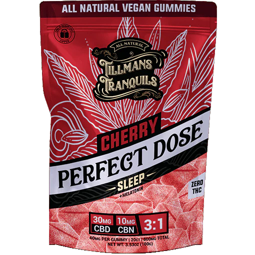 Tillmans Tranquils Perfect Dose Sleep Cherry CBD CBN Melatonin Gummies 30mg 3:1 Zero THC at LiftoffSmoke